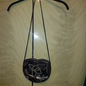 Vintage Black/Gold Beaded Evening Bag with beaded black arm strap